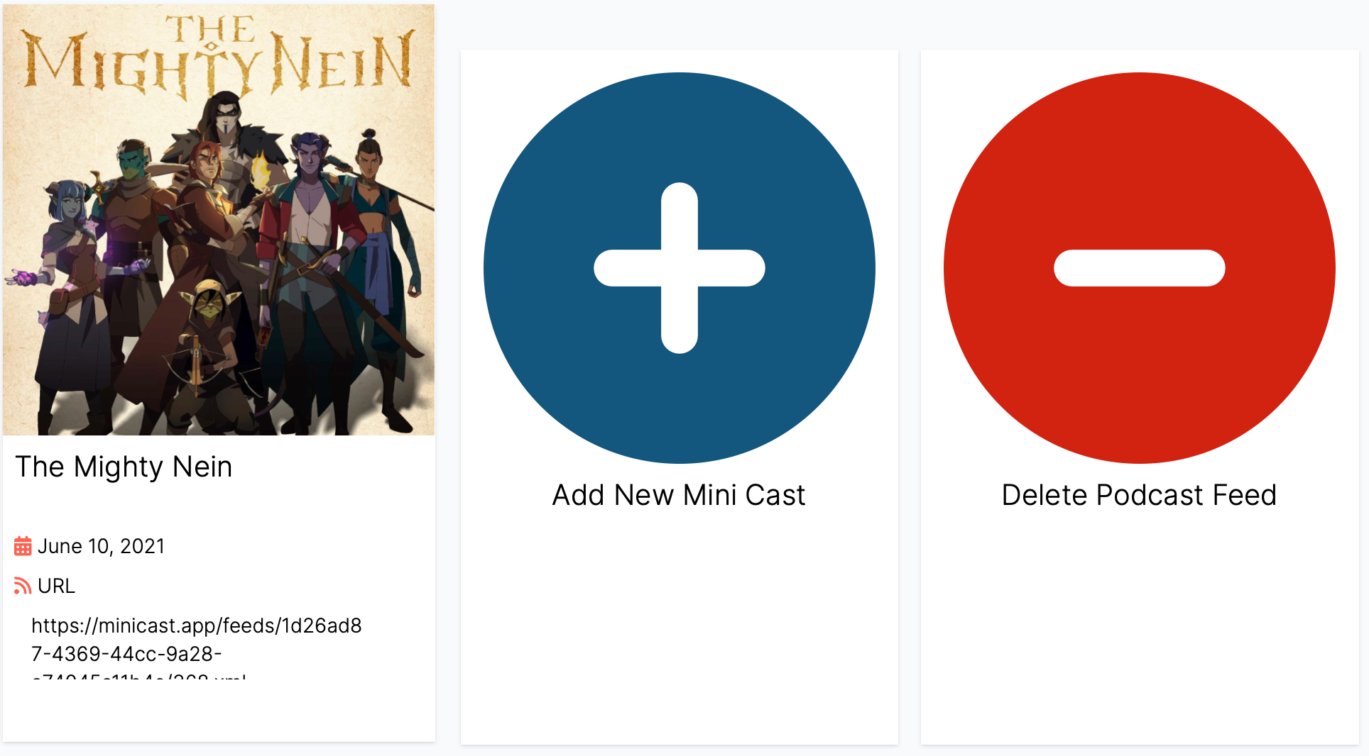 The location of the mini feed URL on the minicast dashboard.